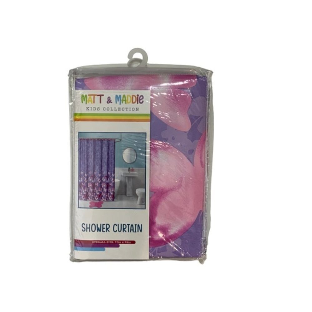 Matt & Maddie Butterfly Fabric Shower Curtain Floral 70 x 72 Inch Pink Purple - Picture 8 of 14